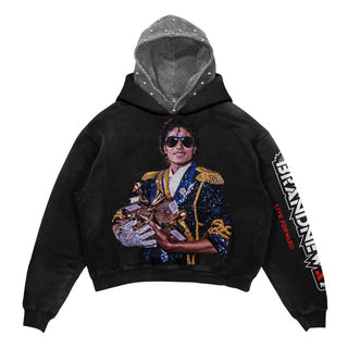 “King Of Pop/GOAT” Premium Double Hood Rhinestone Hoodie