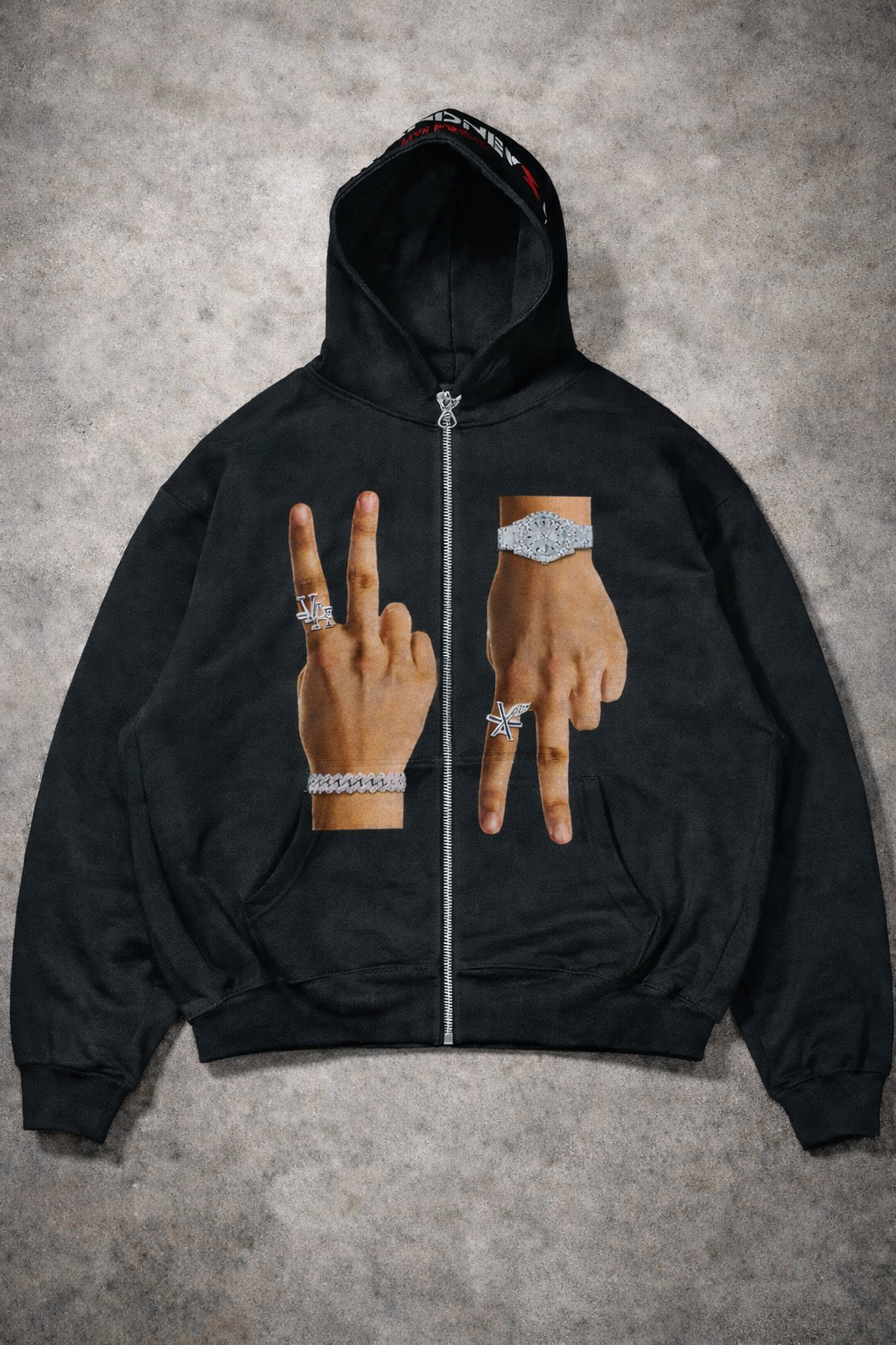 “2 UP 2 Down” Premium Rhinestone Zip Hoodie