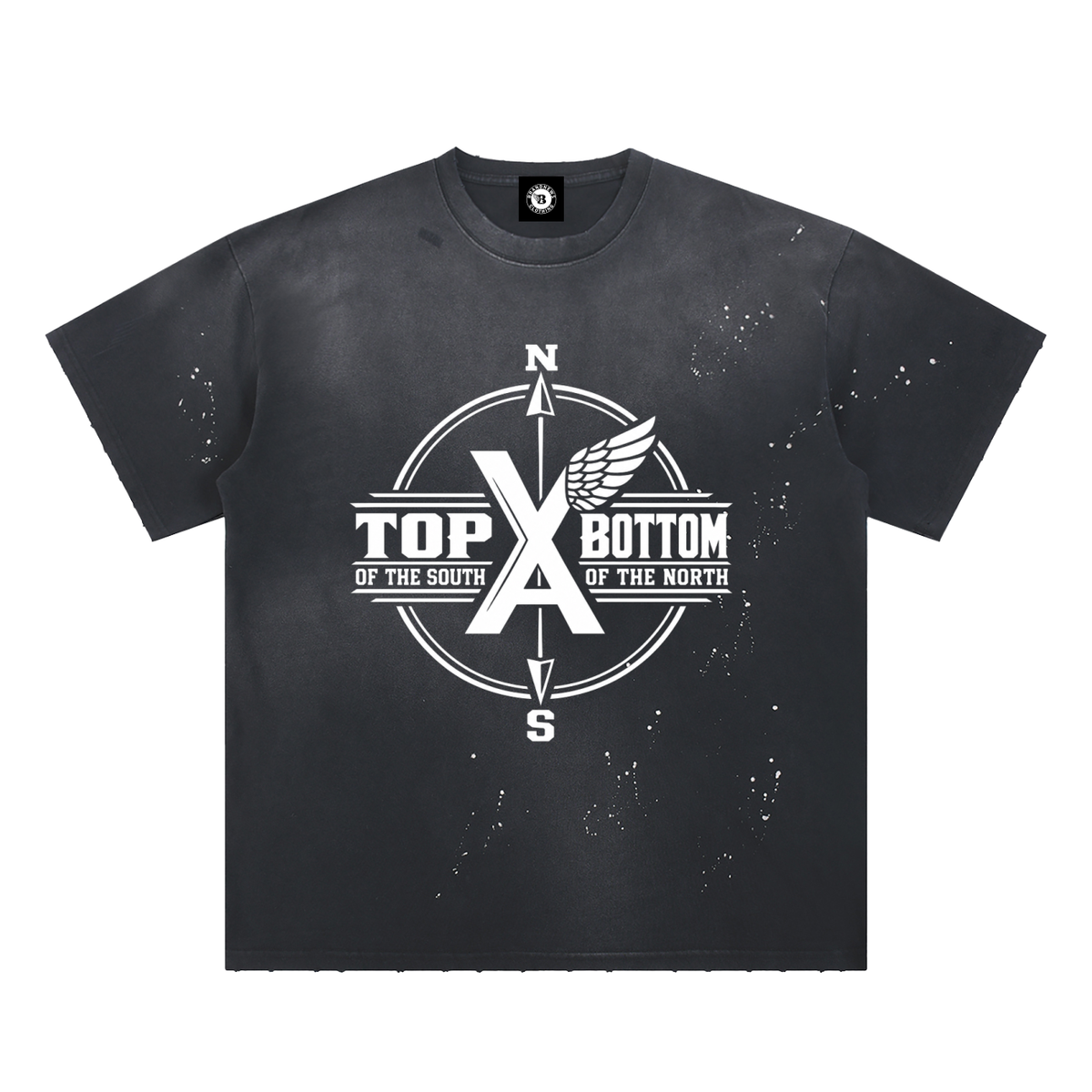 “Top Of The South Bottom Of The North” Hand-Frayed Sunfade Paint Splatter T-Shirt