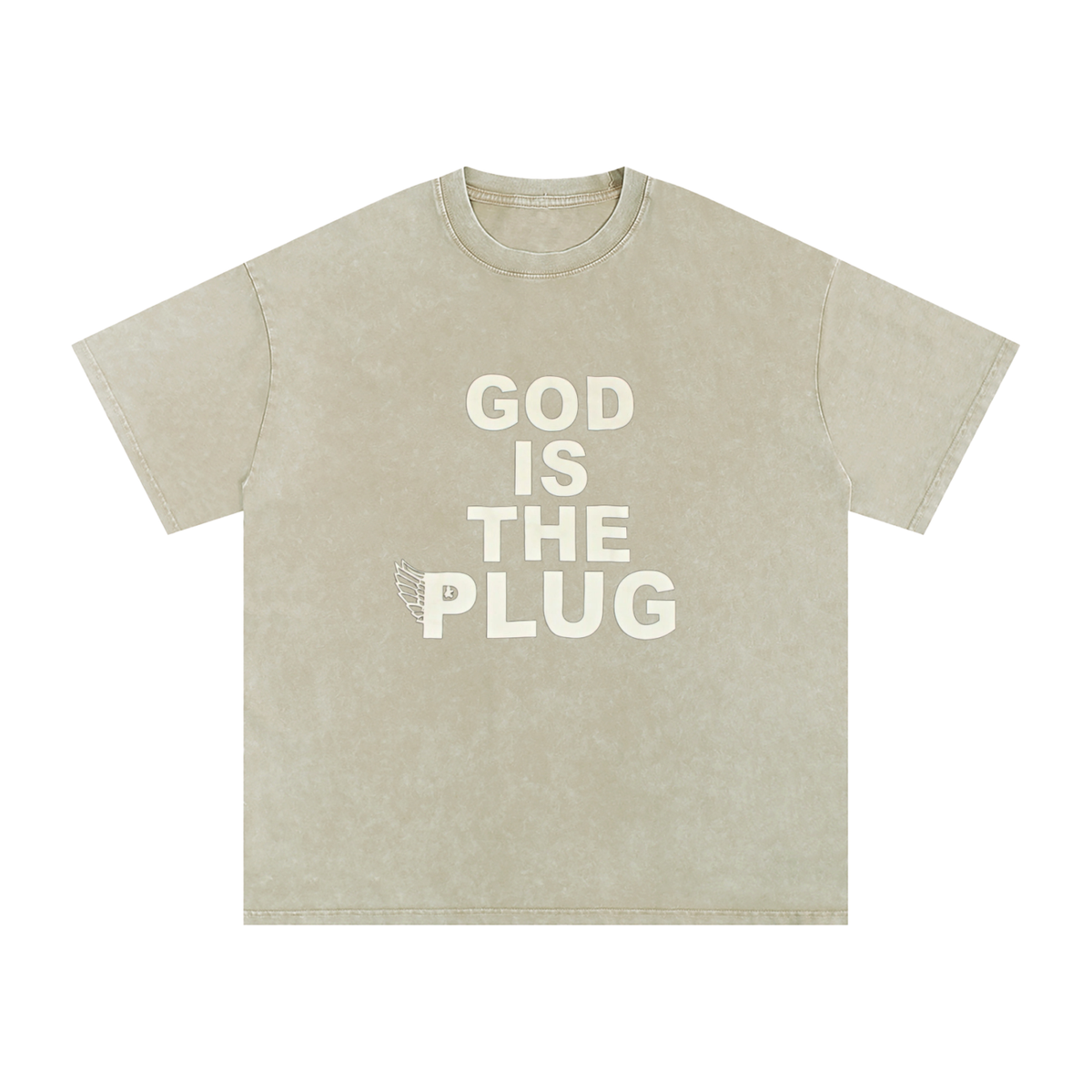 “God Is The Plug” Snow Washed Oversized Cotton T-Shirt