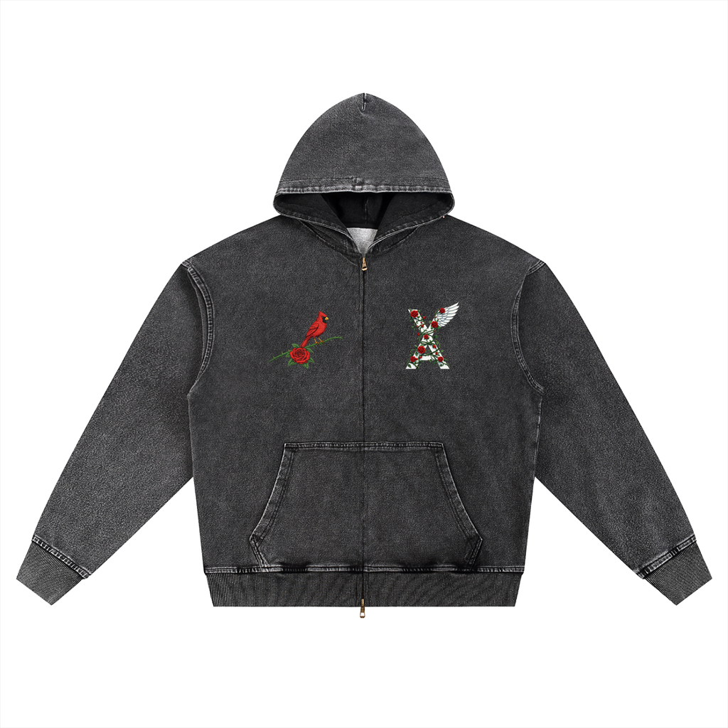 “Cardinal Rose” Premium Snow Wash Oversized Zip-Up Hoodie