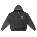 “Cardinal Rose” Premium Snow Wash Oversized Zip-Up Hoodie