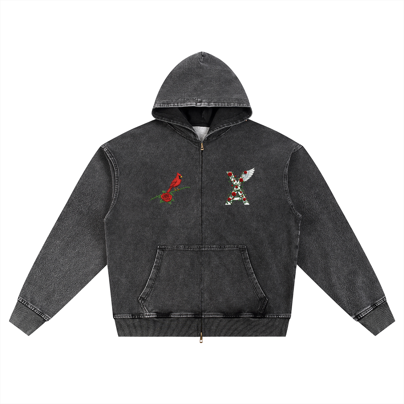 “Cardinal Rose” Premium Snow Wash Oversized Zip-Up Hoodie
