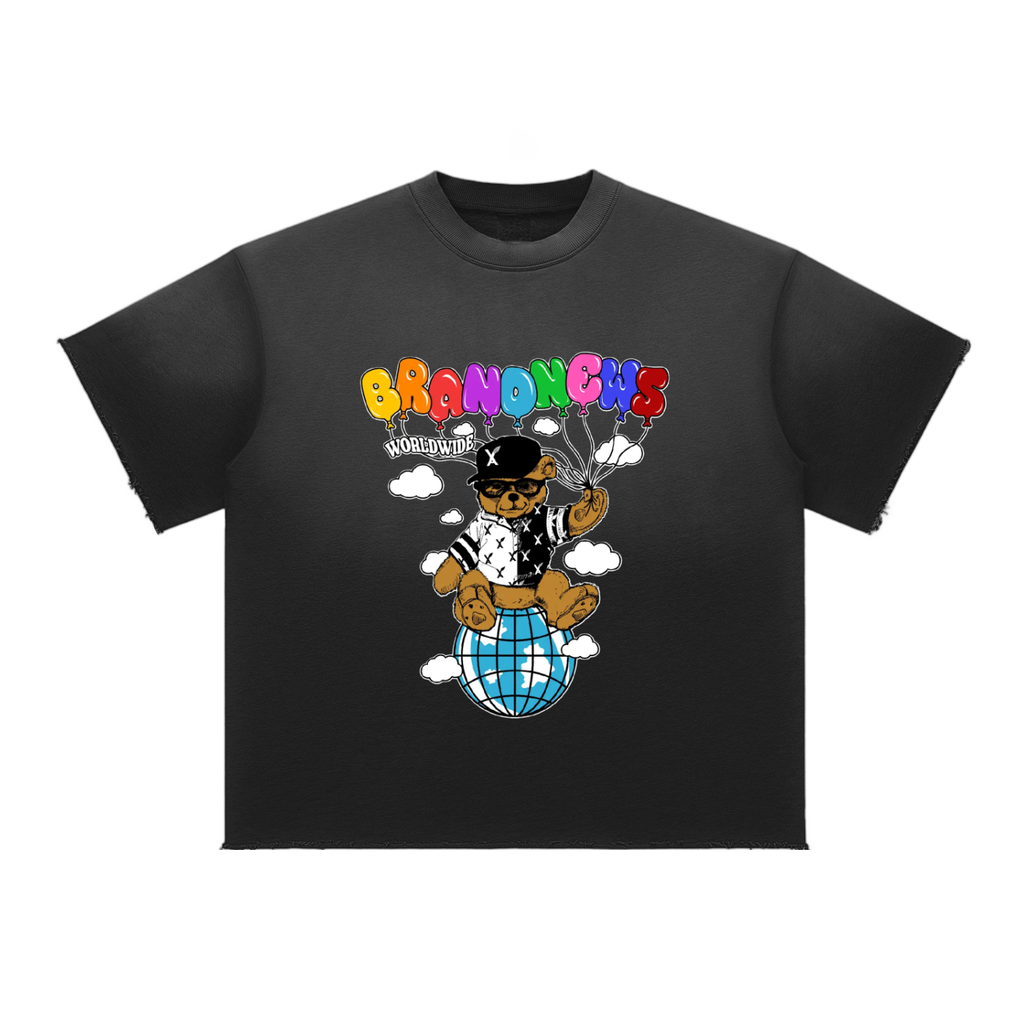 “Brandnewz Bear Global” Premium Sun Fade Raw Edge T-Shirt