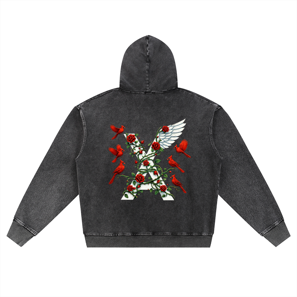 “Cardinal Rose” Premium Snow Wash Oversized Zip-Up Hoodie