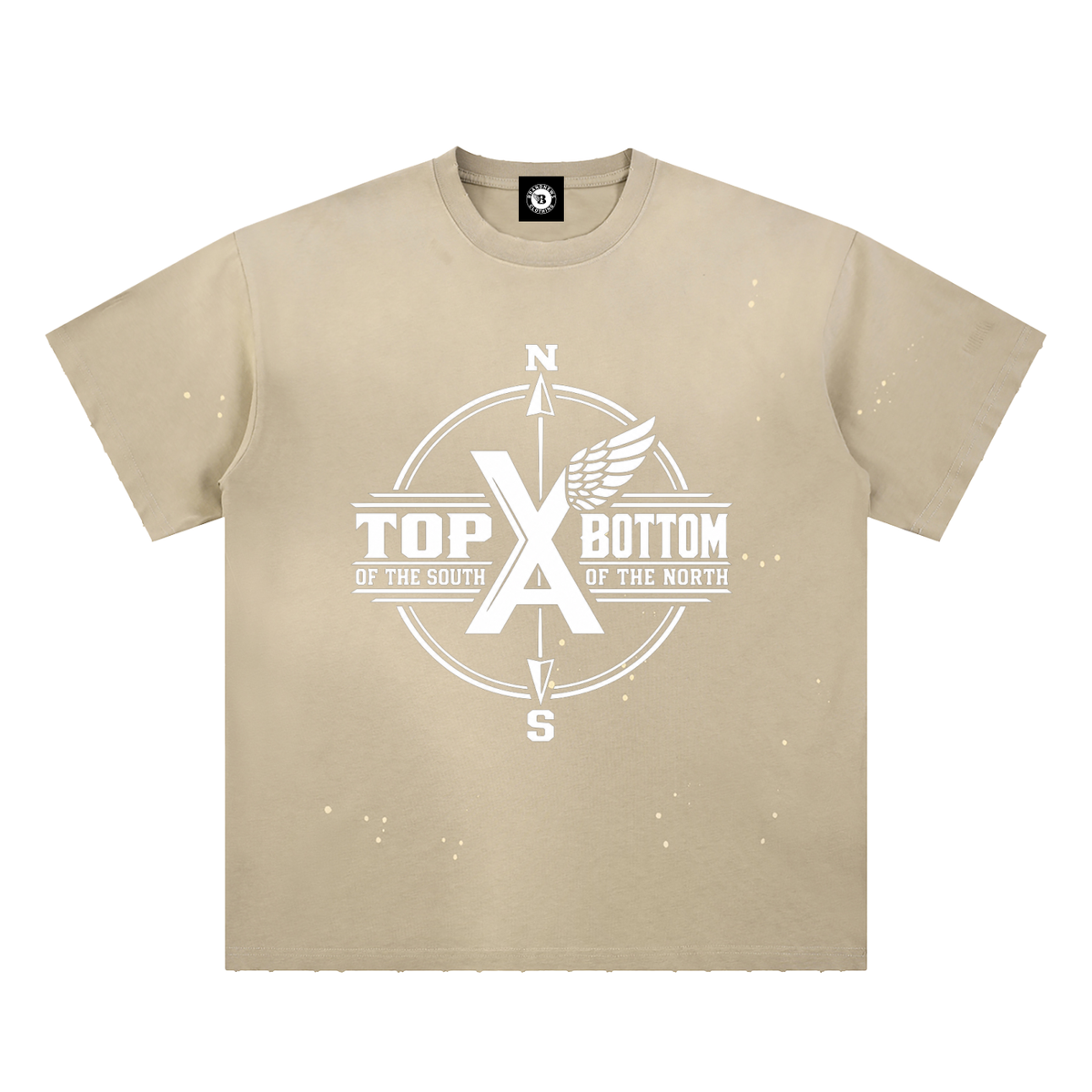 “Top Of The South Bottom Of The North” Hand-Frayed Sunfade Paint Splatter T-Shirt