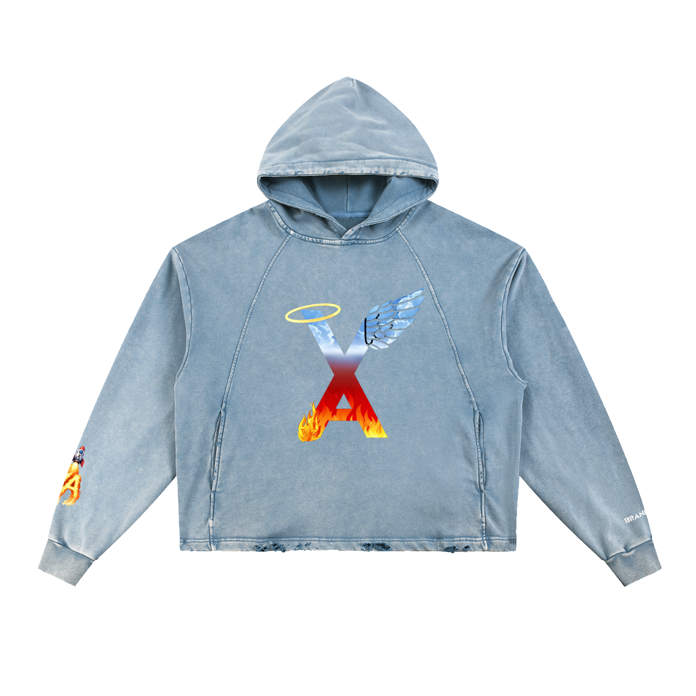 “VA w/wing Duality” Vintage Washed Frayed-Hem Hoodie