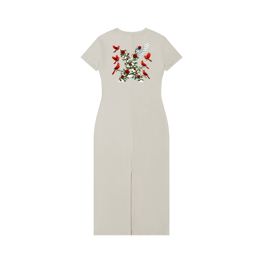 “Cardinal Rose” Women's V-Neck Short Sleeve Maxi Dress