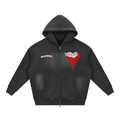 “Love Good Vibes” Premium Sunfade Two-way Zipper Boxy Fleece Hoodie