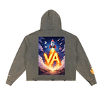 “VA w/wing Duality” Vintage Washed Frayed-Hem Hoodie