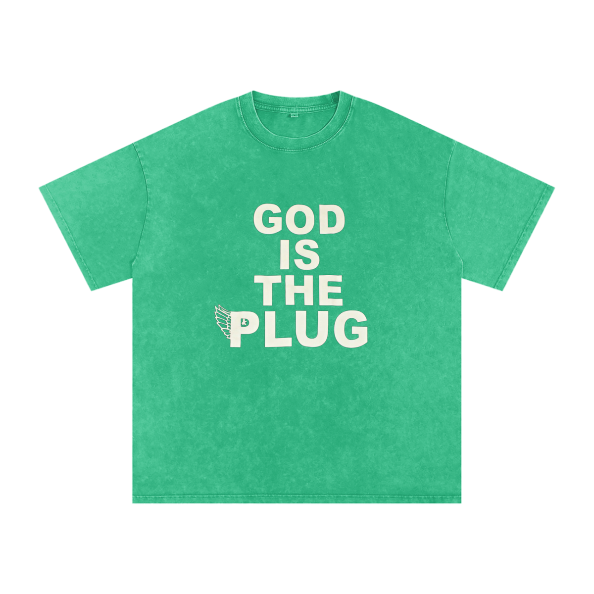 “God Is The Plug” Snow Washed Oversized Cotton T-Shirt