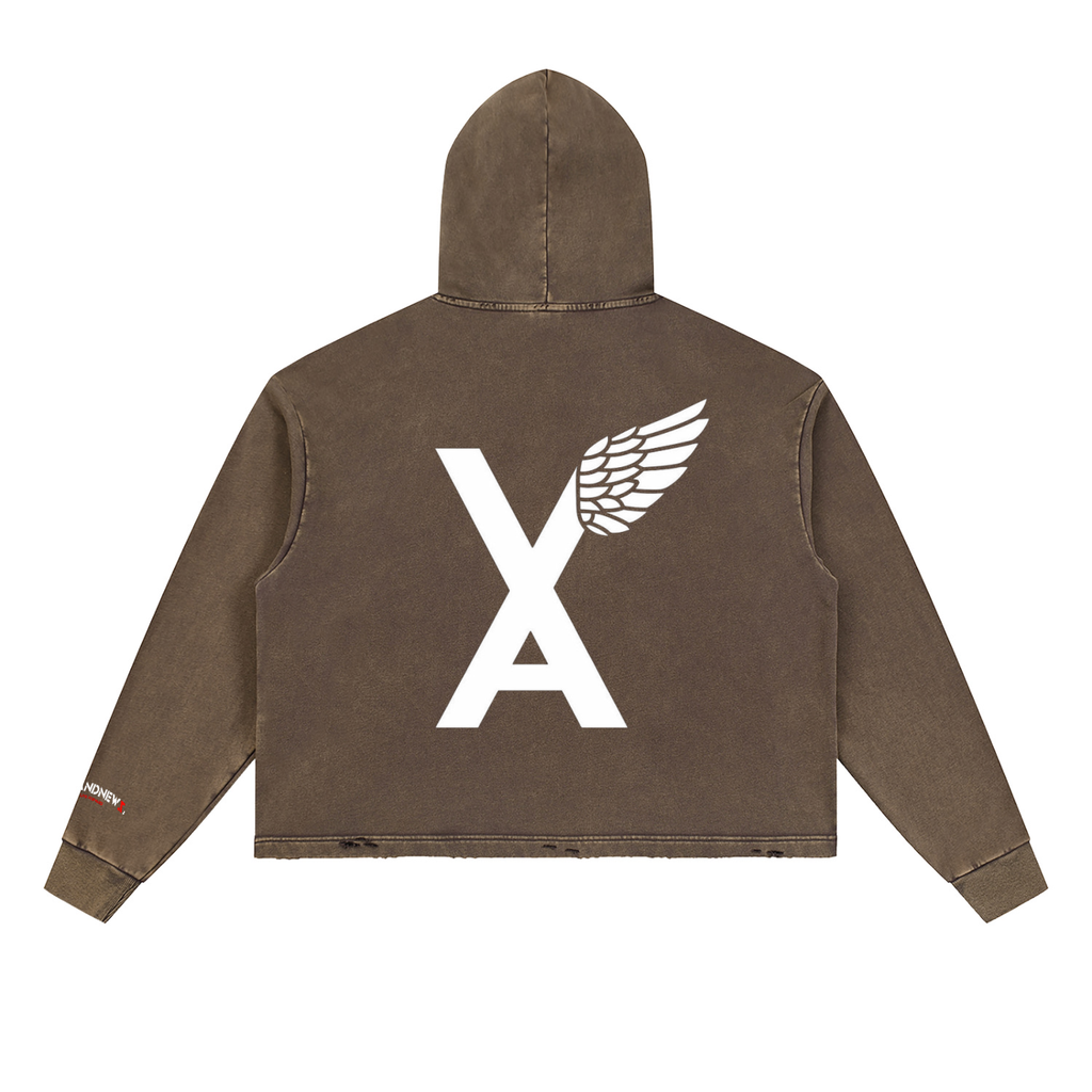 “2 UP 2 Down” Unisex Vintage Washed Frayed-Hem Premium Hoodie