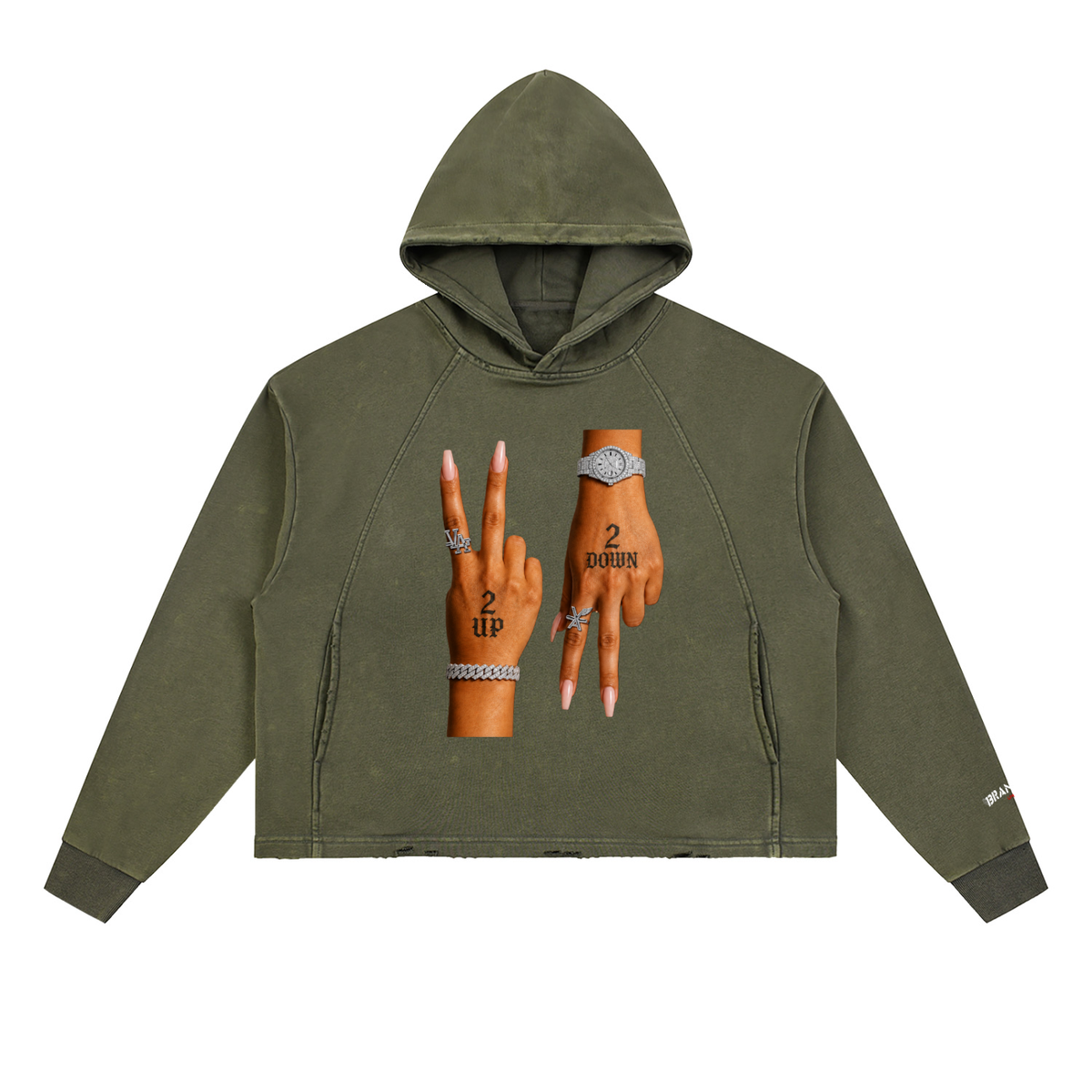 “2 UP 2 Down” Unisex Vintage Washed Frayed-Hem Premium Hoodie