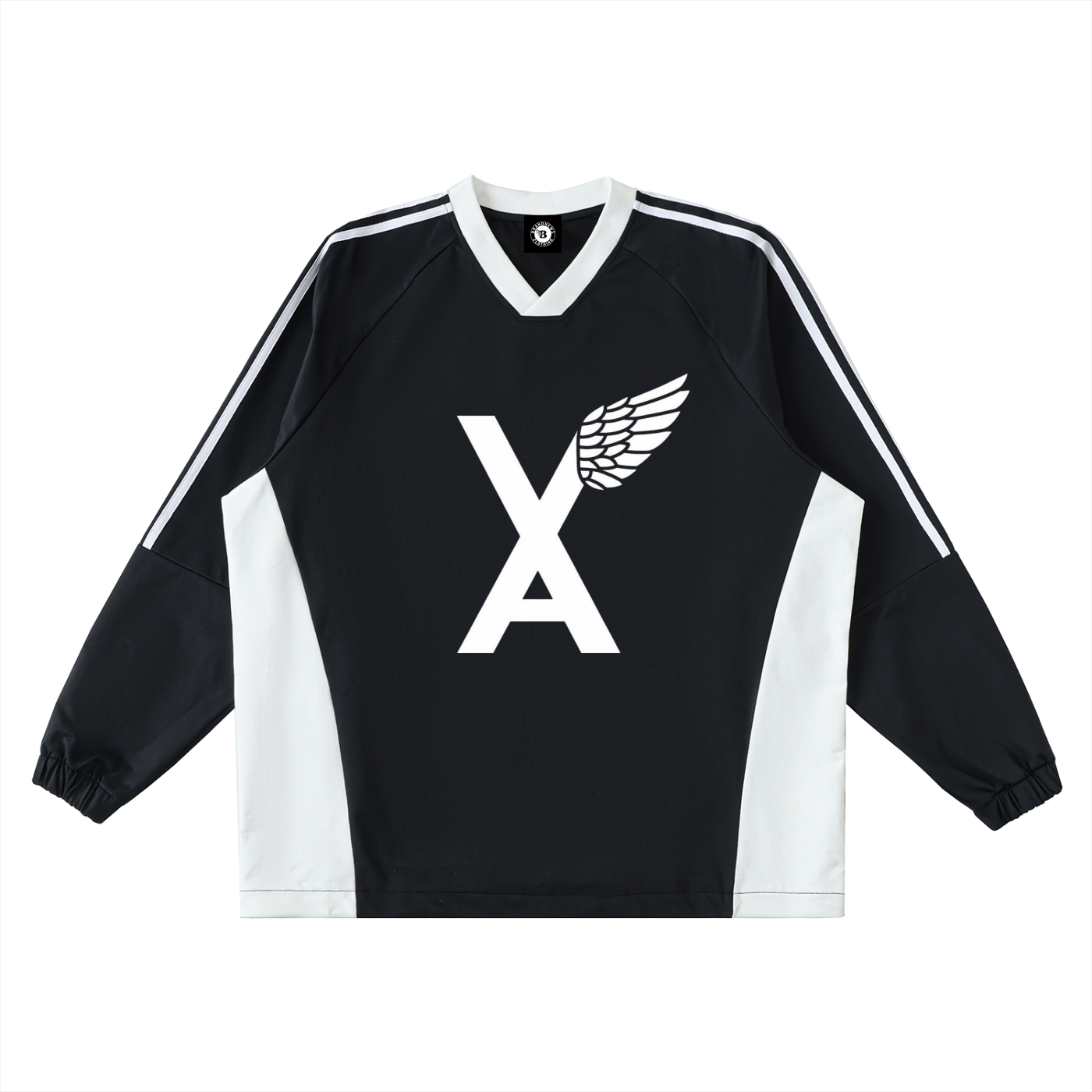 “VA W/WING” Premium Color-Block V-Neck Long-Sleeve T-Shirt
