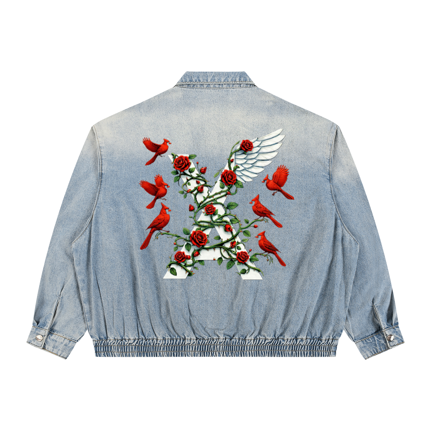 “Cardinal Rose” Premium Unisex Vintage Wash Full-Zip Denim Jacket