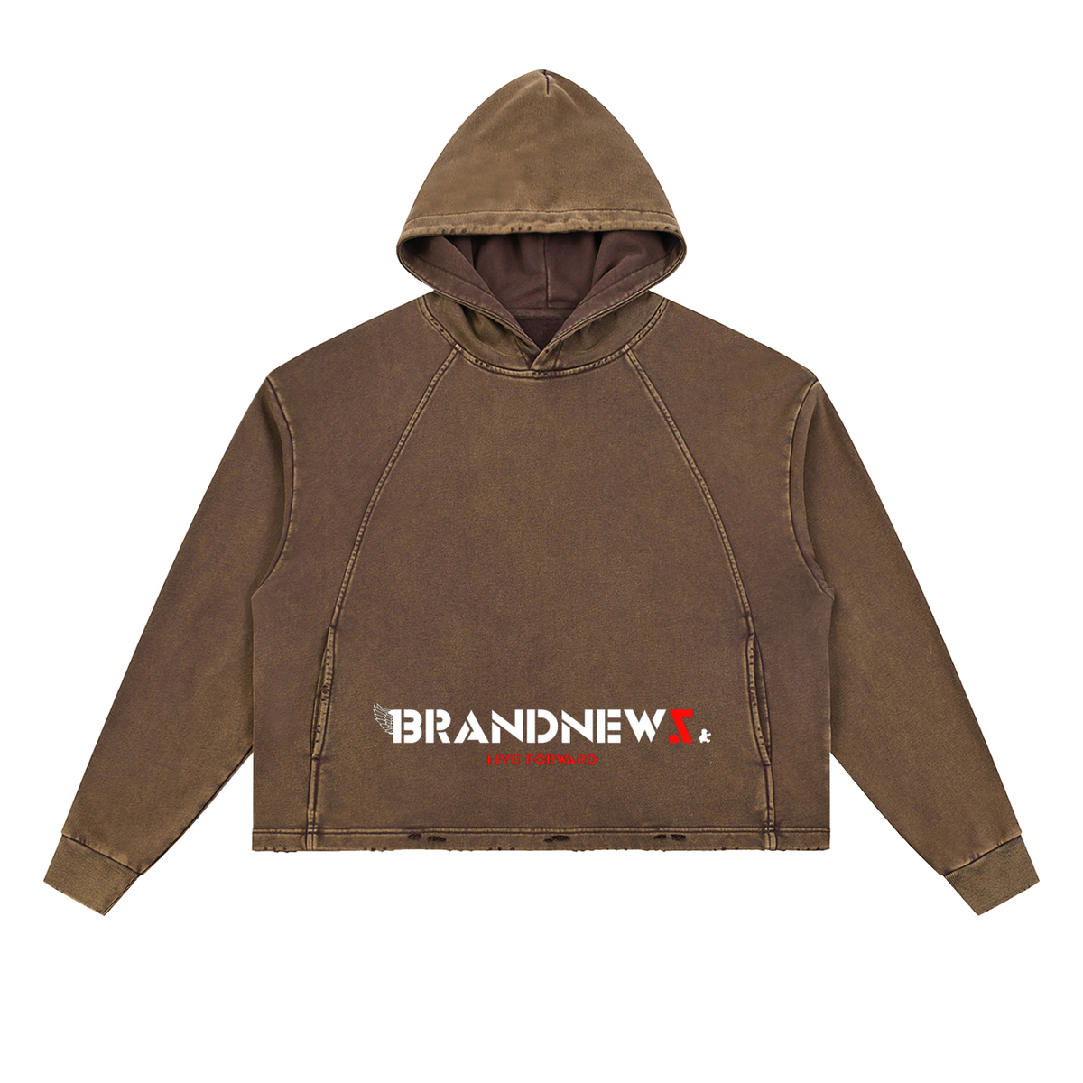 “Brandnewz Live Forward” Vintage Washed Frayed-Hem Premium Hoodie