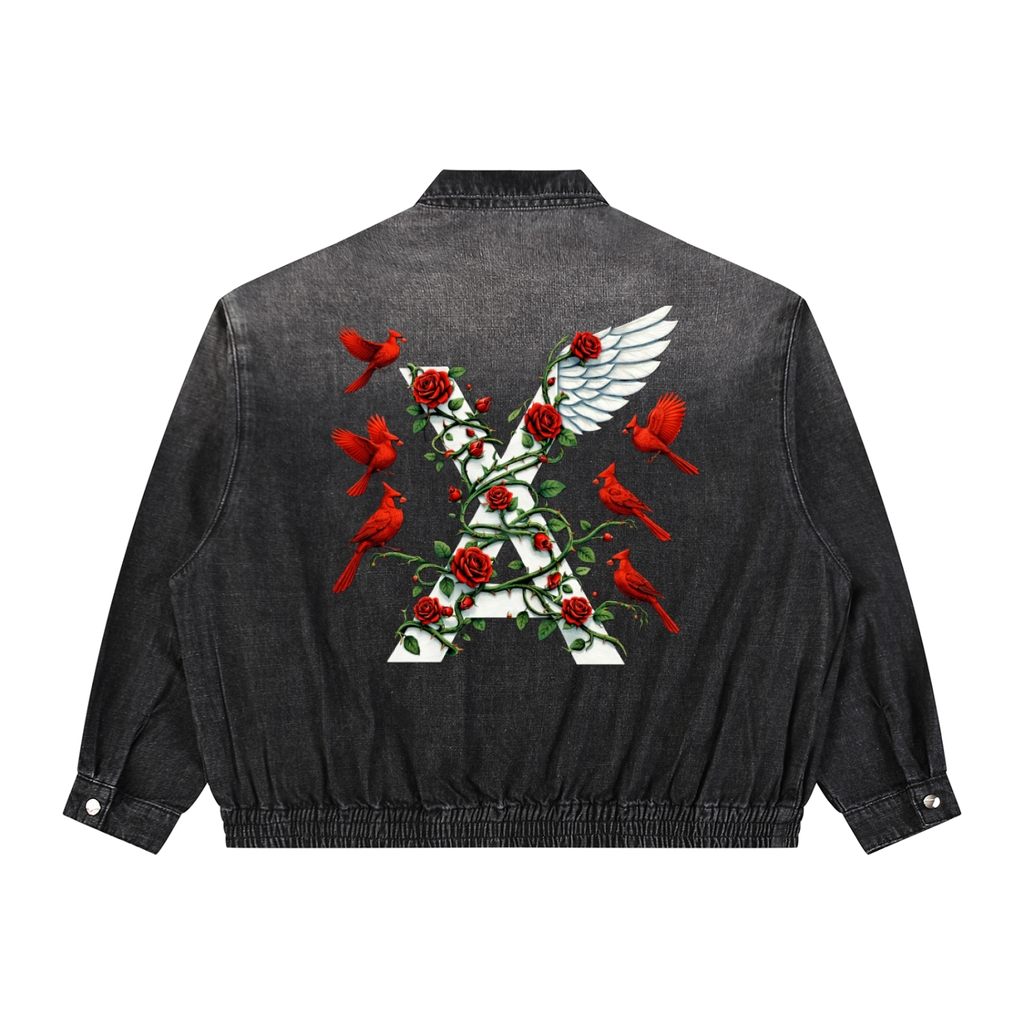 “Cardinal Rose” Premium Unisex Vintage Wash Full-Zip Denim Jacket