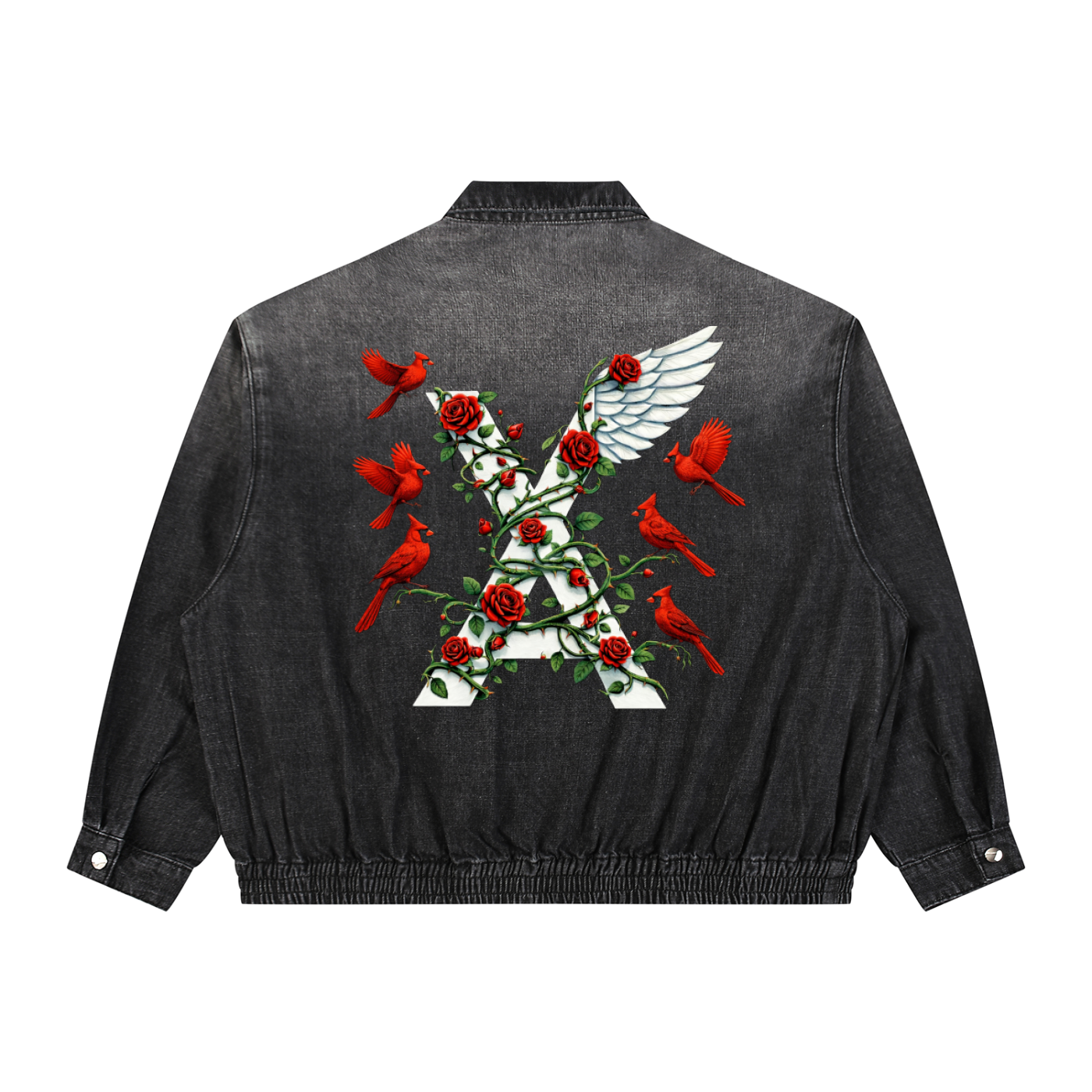 “Cardinal Rose” Premium Unisex Vintage Wash Full-Zip Denim Jacket