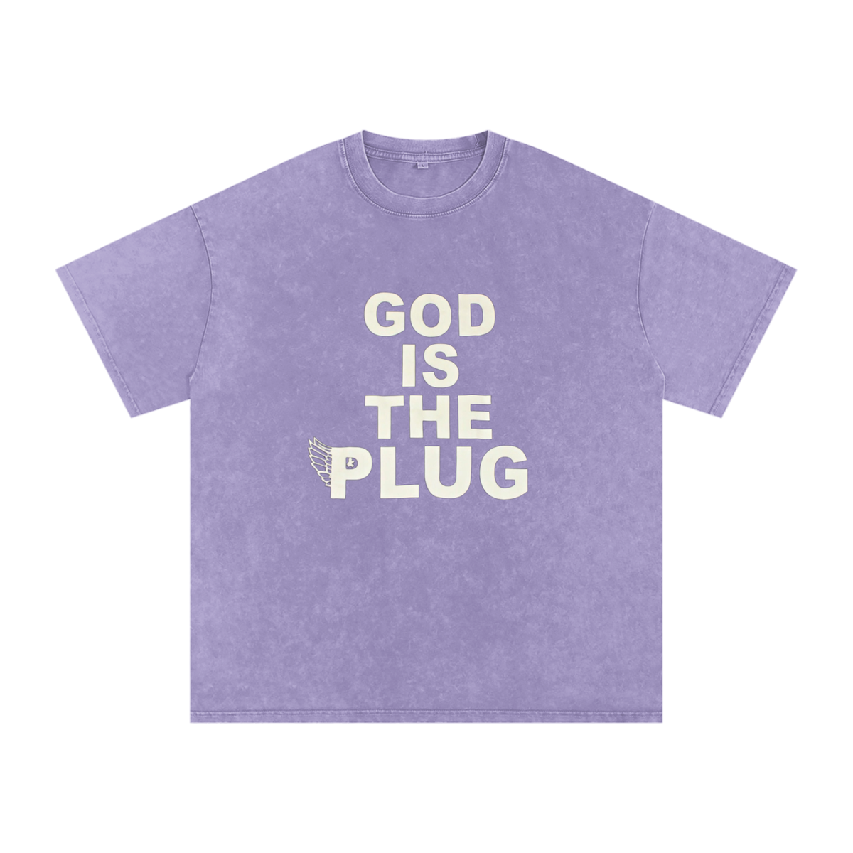 “God Is The Plug” Snow Washed Oversized Cotton T-Shirt