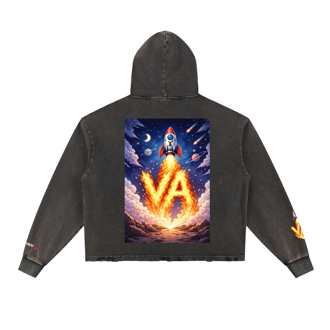 “VA w/wing Duality” Vintage Washed Frayed-Hem Hoodie