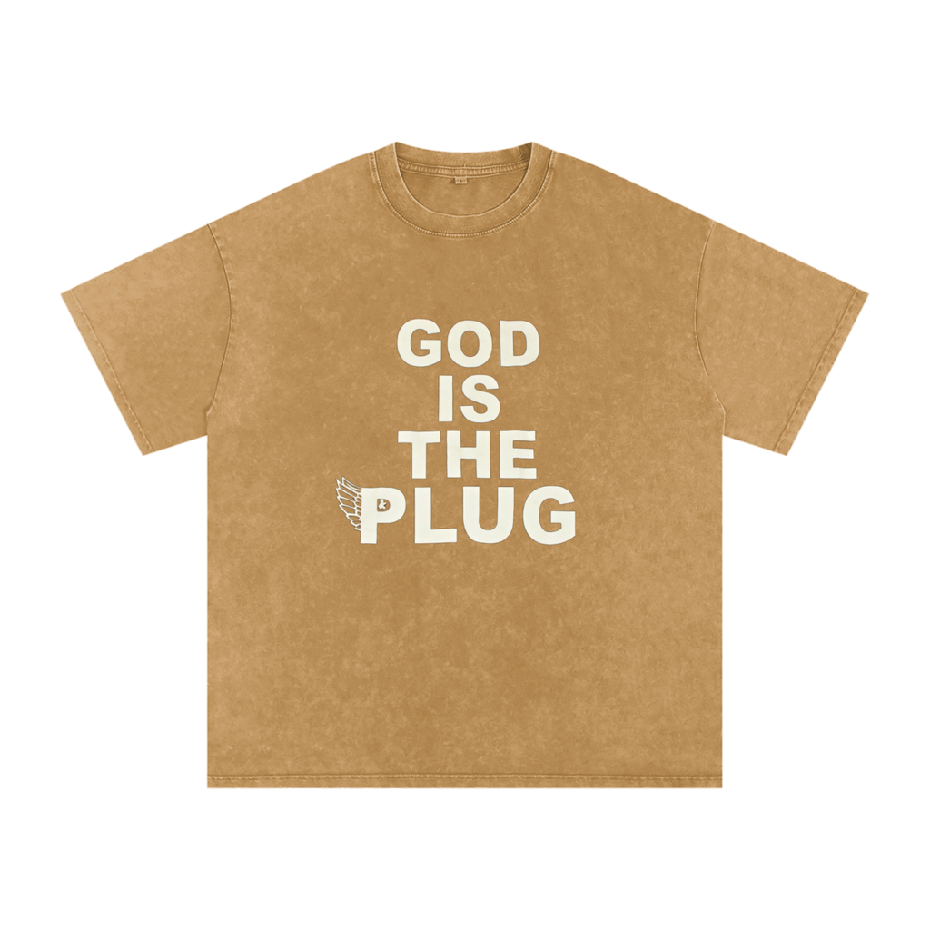 “God Is The Plug” Snow Washed Oversized Cotton T-Shirt