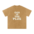 “God Is The Plug” Snow Washed Oversized Cotton T-Shirt