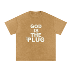 “God Is The Plug” Snow Washed Oversized Cotton T-Shirt