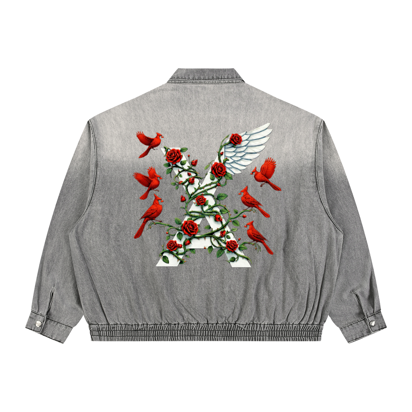 “Cardinal Rose” Premium Unisex Vintage Wash Full-Zip Denim Jacket