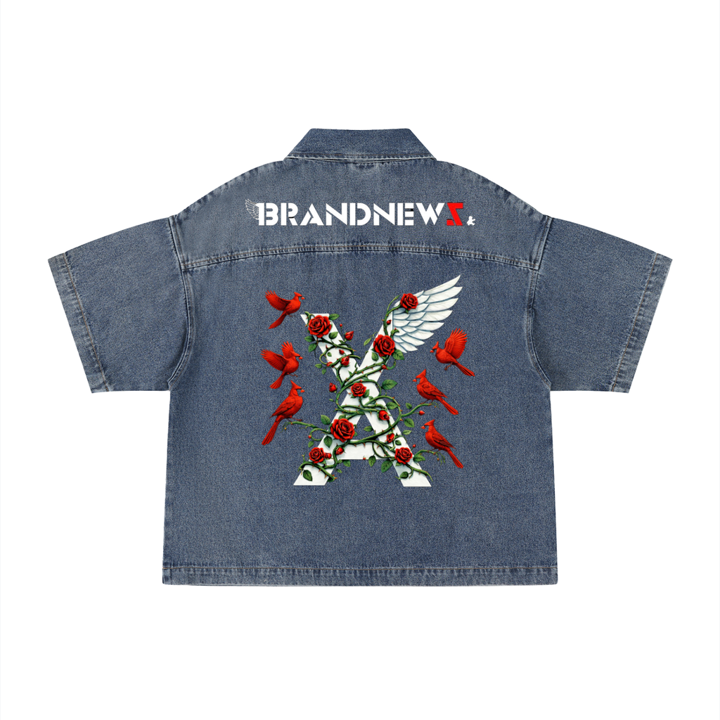 Unisex Vintage Wash Boxy Quarter-Zip Denim Shirt