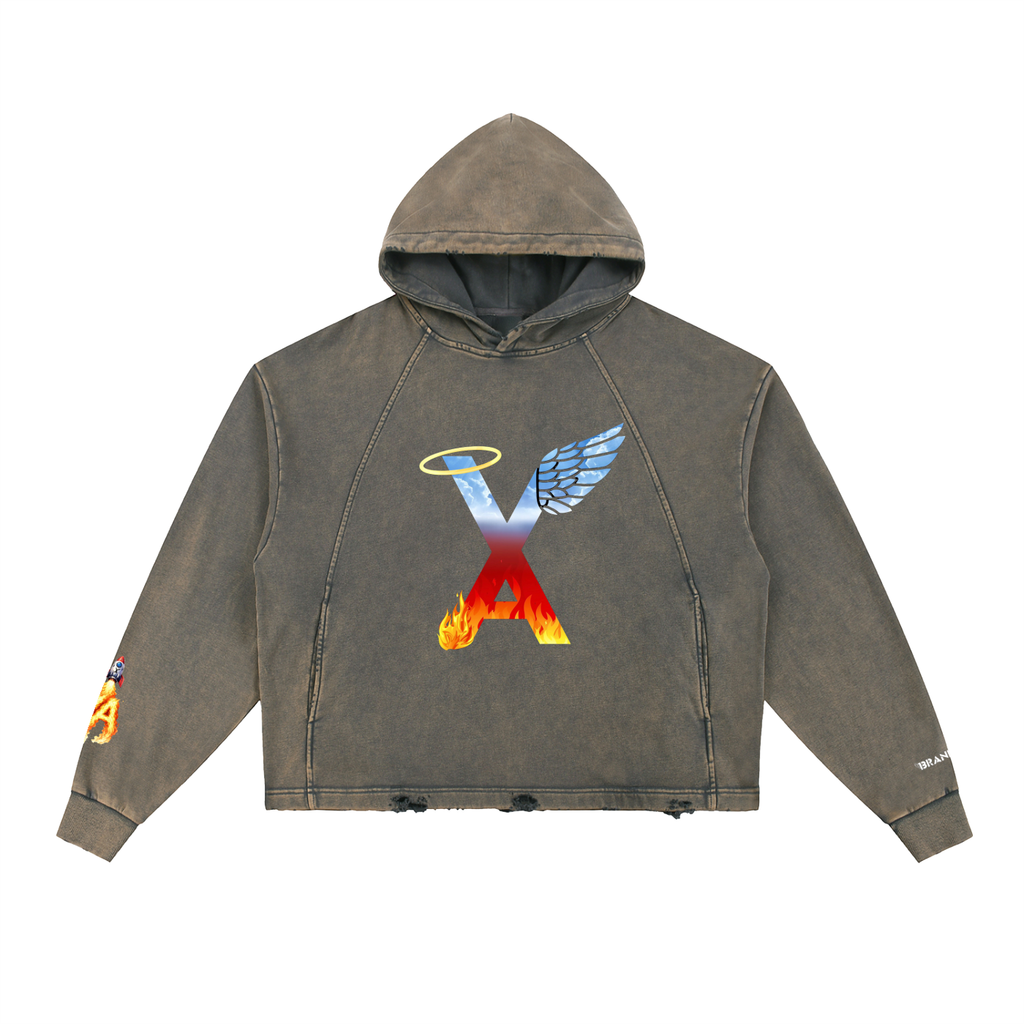 “VA w/wing Duality” Vintage Washed Frayed-Hem Hoodie