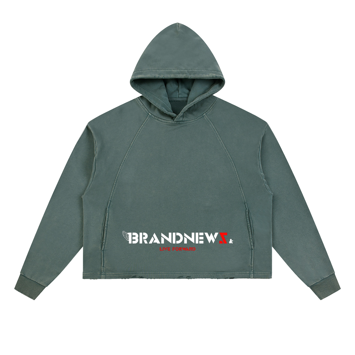 “Brandnewz Live Forward” Vintage Washed Frayed-Hem Premium Hoodie