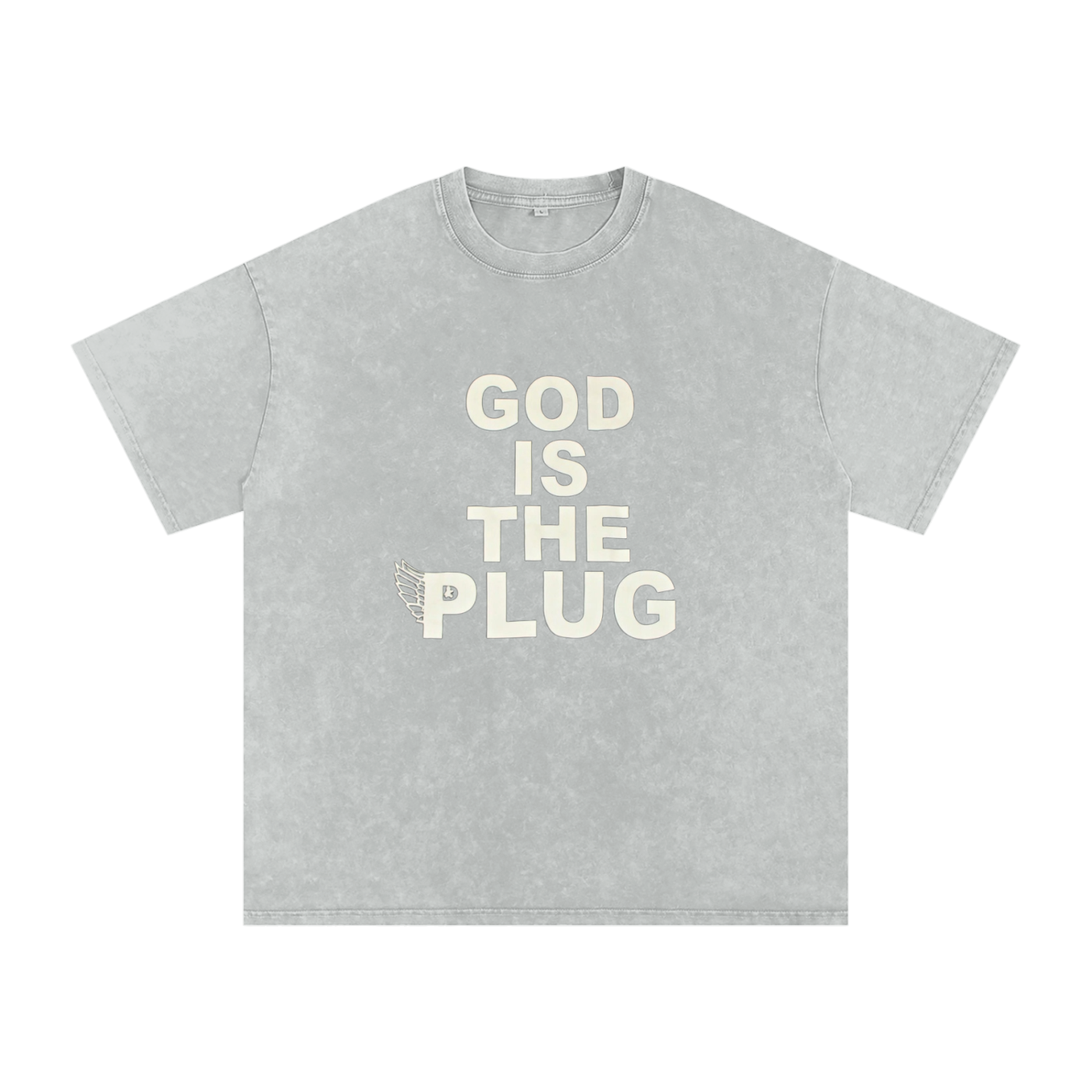 “God Is The Plug” Snow Washed Oversized Cotton T-Shirt