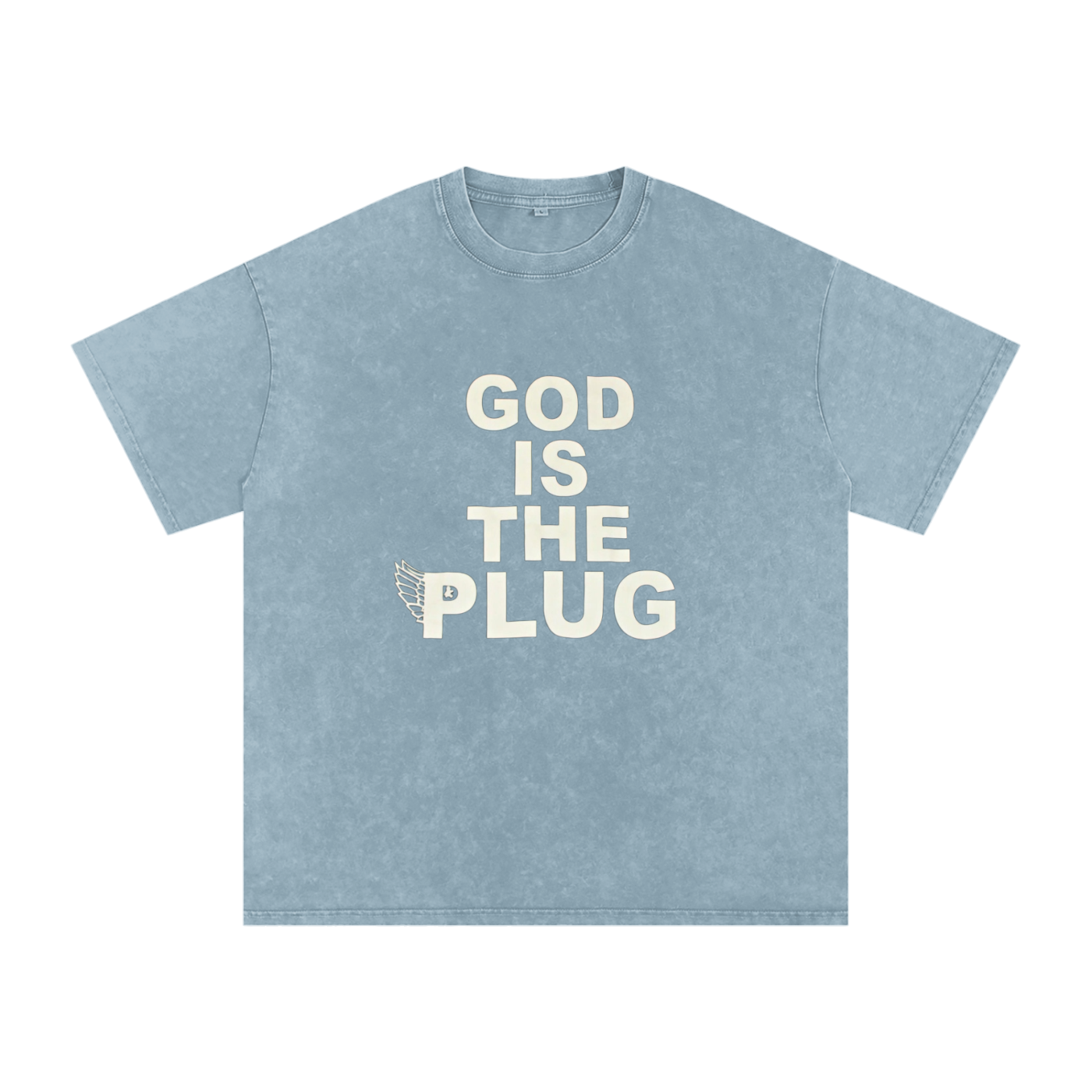 “God Is The Plug” Snow Washed Oversized Cotton T-Shirt