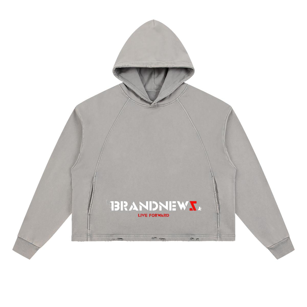 “Brandnewz Live Forward” Vintage Washed Frayed-Hem Premium Hoodie