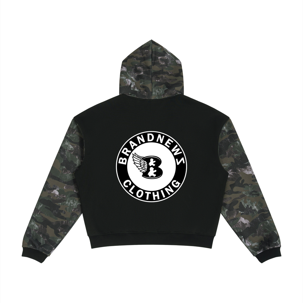 Unisex Colorblock Camo Full Zip Boxy Hoodie