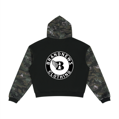 Unisex Colorblock Camo Full Zip Boxy Hoodie