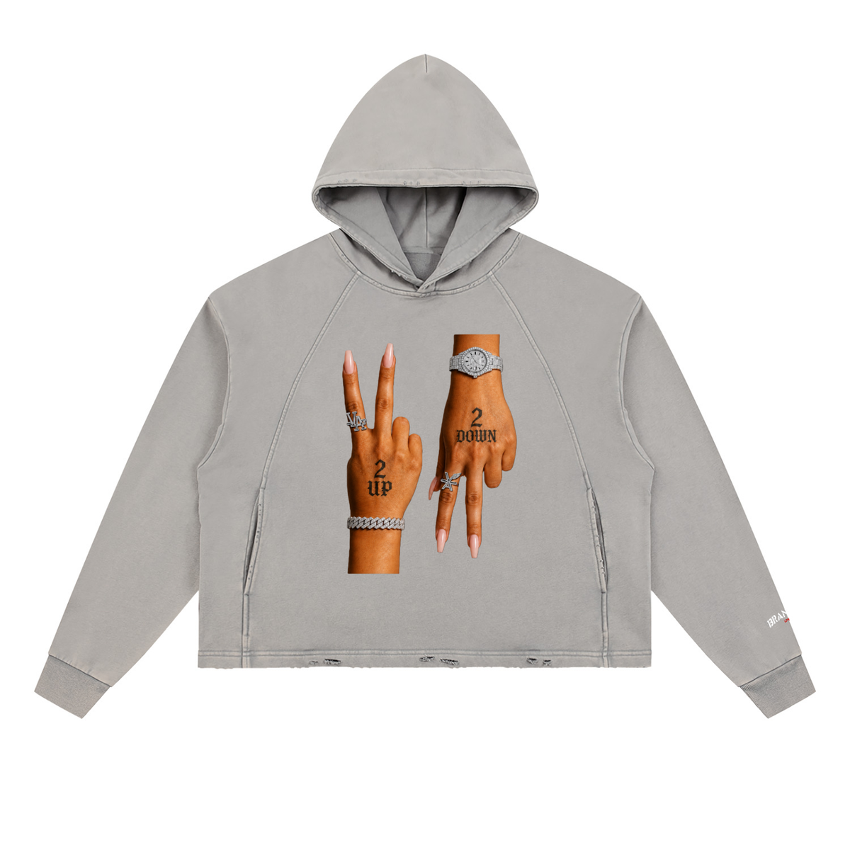 “2 UP 2 Down” Unisex Vintage Washed Frayed-Hem Premium Hoodie