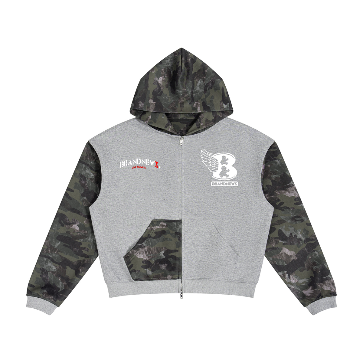 “Brandnewz” Unisex Colorblock Camo Full Zip Boxy Premium Hoodie
