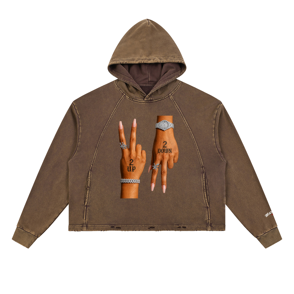 “2 UP 2 Down” Unisex Vintage Washed Frayed-Hem Premium Hoodie
