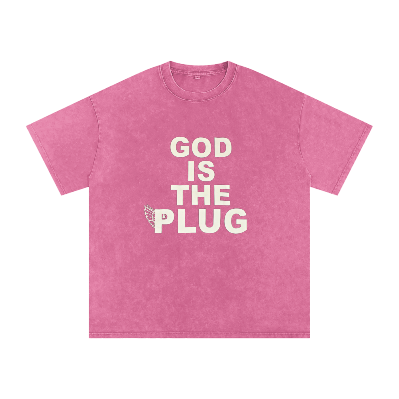 “God Is The Plug” Snow Washed Oversized Cotton T-Shirt